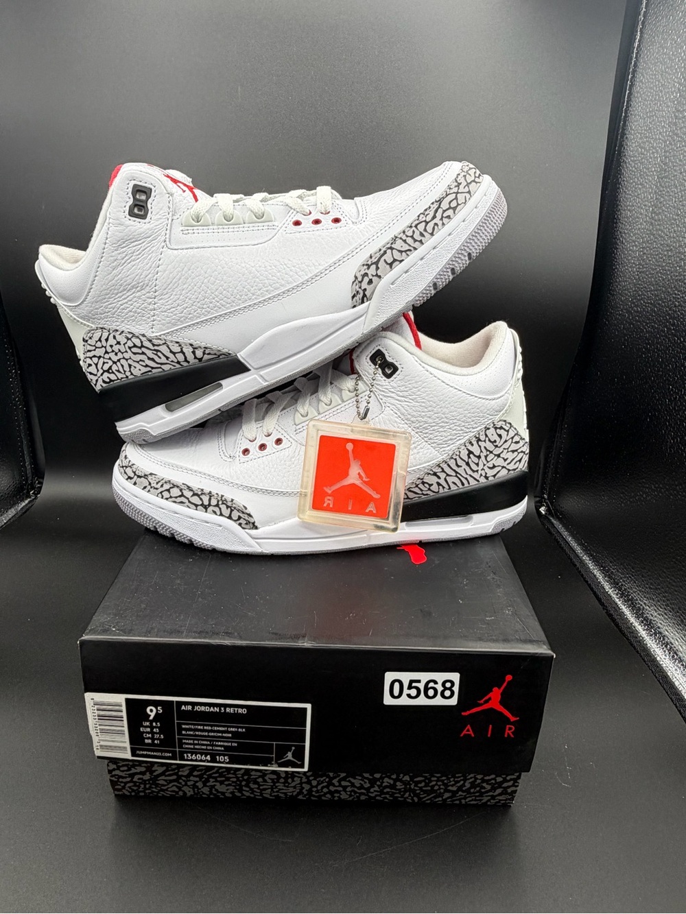 Jordan Air Jordan 3 Retro White/Fire Red/Cement Grey Box Label